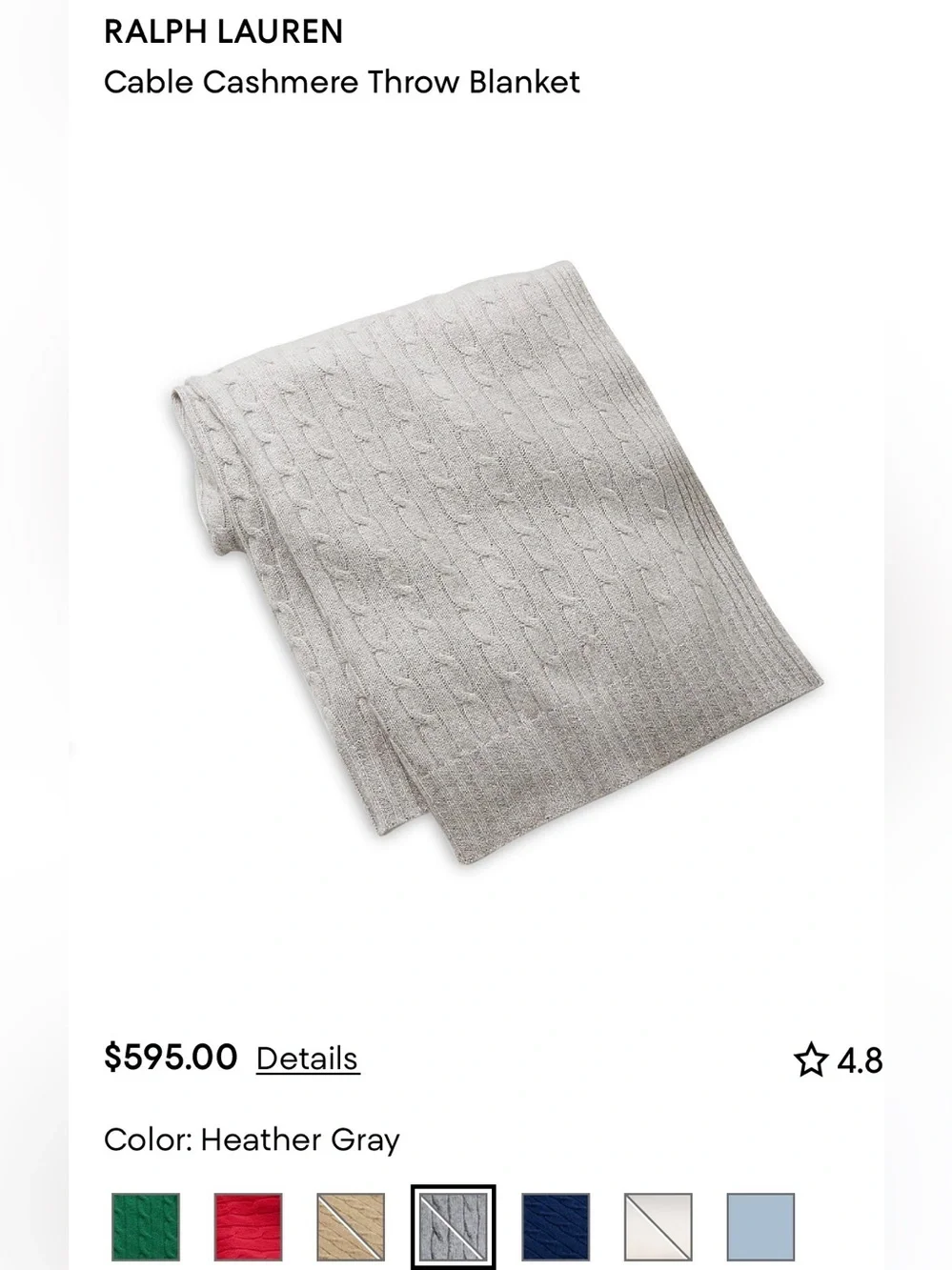RALPH LAUREN Cable Cashmere Throw Blanket